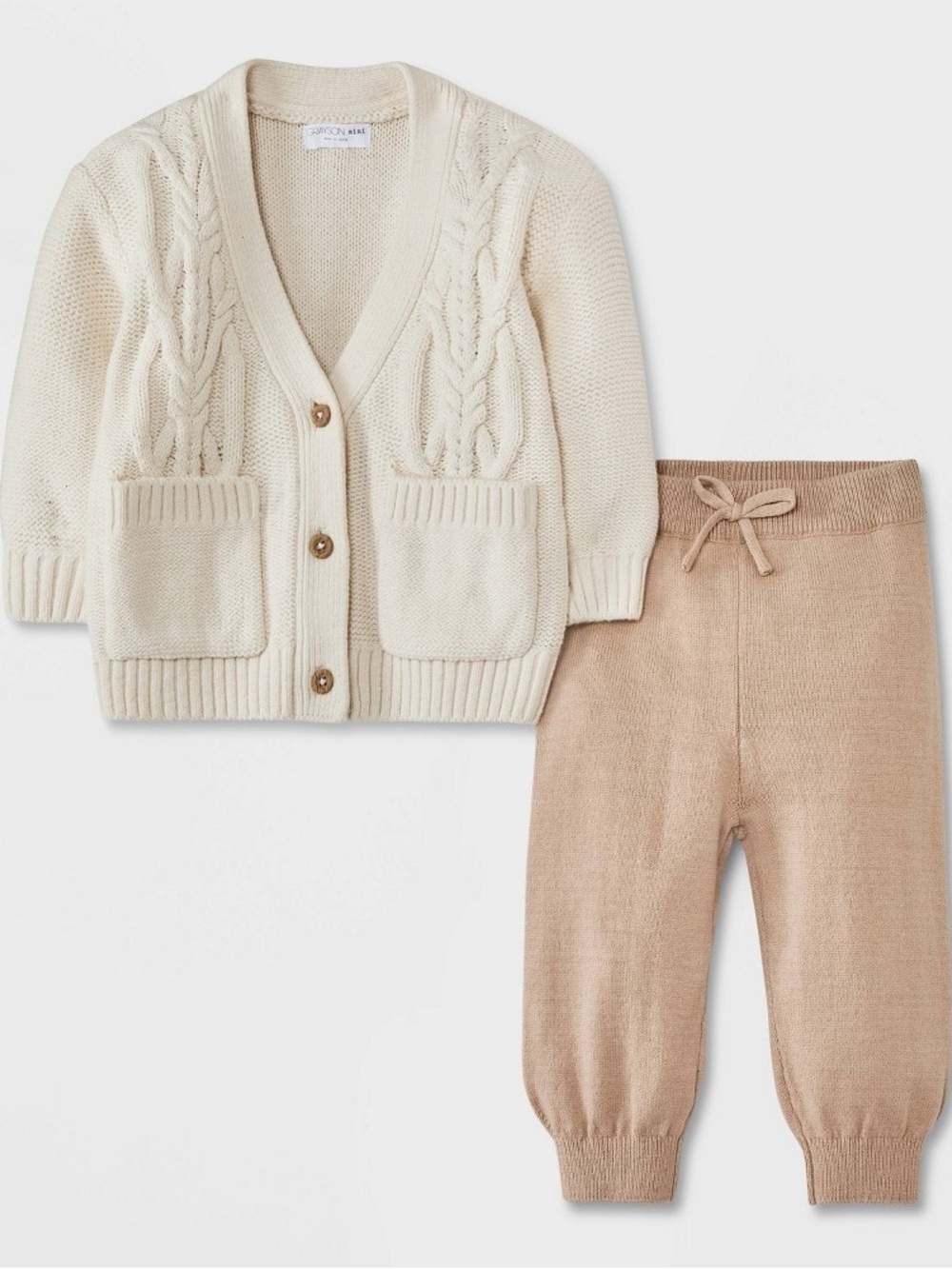Grayson Mini Baby Cable Top & Bottom Set - Off-White Newborn